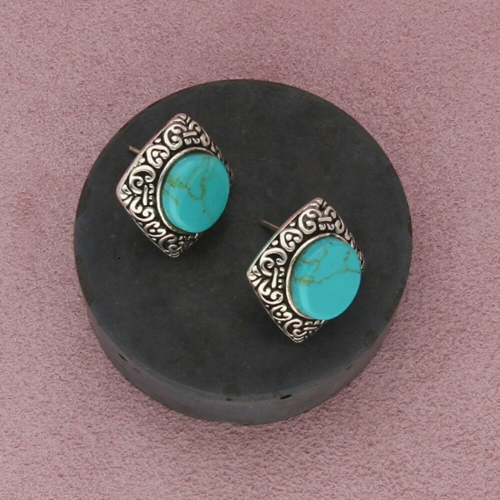 sterling silver turquoise scroll square post earrings
